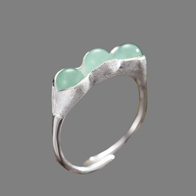 Sterling Silver Creative Aventurine Pea Pods Ring