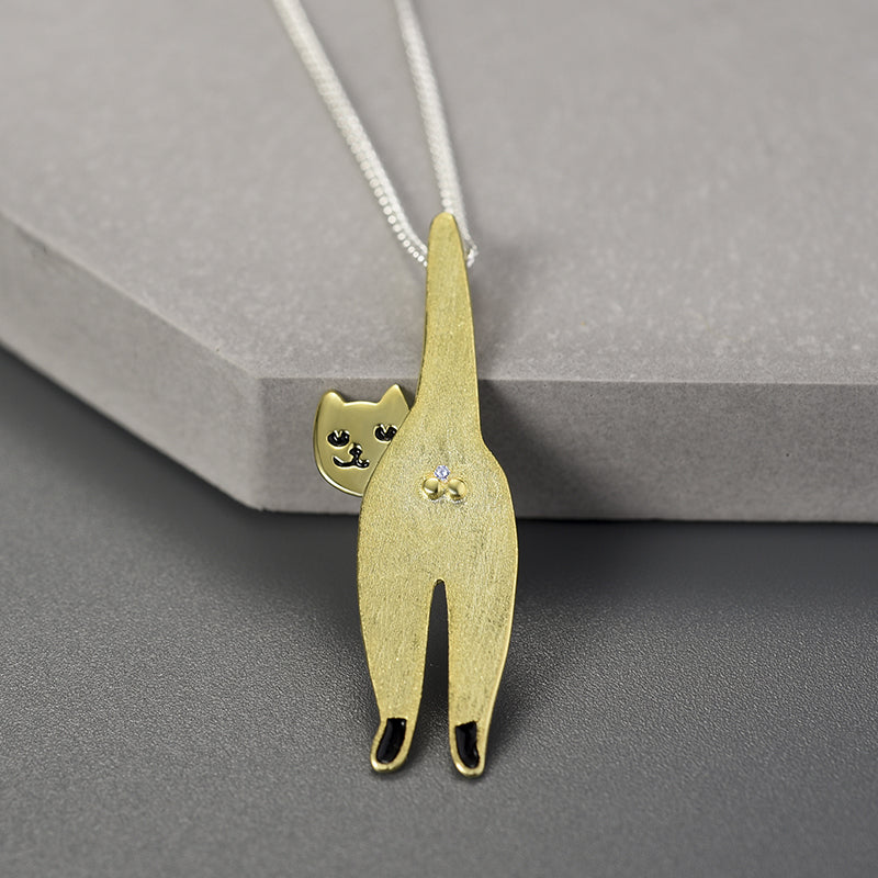 Sterling Silver Cute Kitty Pendant Necklace