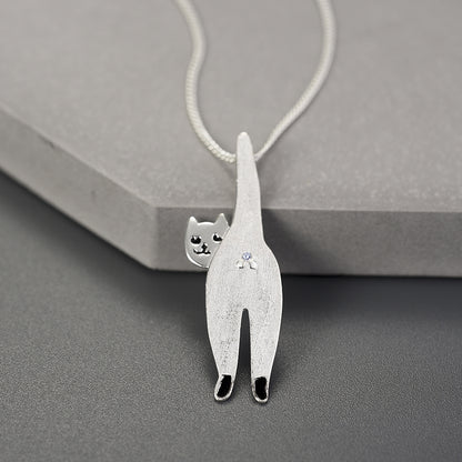 Sterling Silver Cute Kitty Pendant Necklace