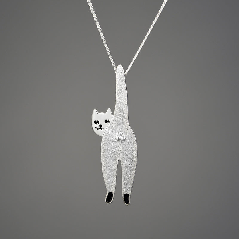 Sterling Silver Cute Kitty Pendant Necklace