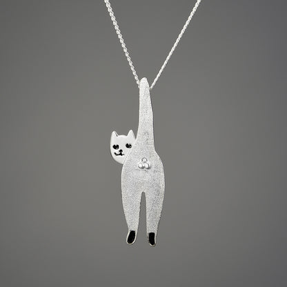 Sterling Silver Cute Kitty Pendant Necklace