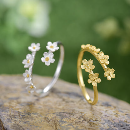 Sterling Silver Delicate Forget-me-not Flower Adjustable Ring