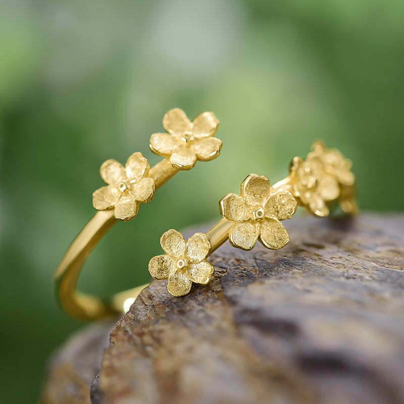 Sterling Silver Delicate Forget-me-not Flower Adjustable Ring