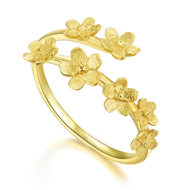 Sterling Silver Delicate Forget-me-not Flower Adjustable Ring