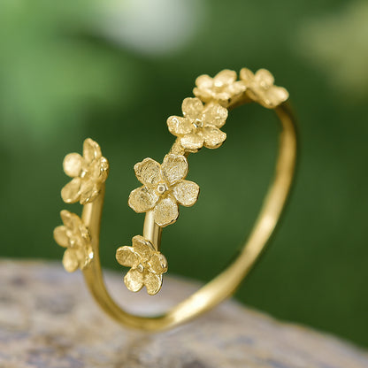 Sterling Silver Delicate Forget-me-not Flower Adjustable Ring