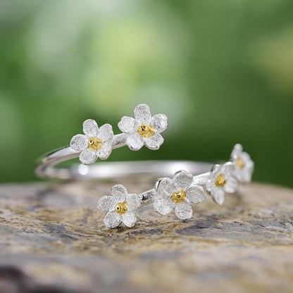 Sterling Silver Delicate Forget-me-not Flower Adjustable Ring