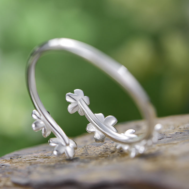 Sterling Silver Delicate Forget-me-not Flower Adjustable Ring