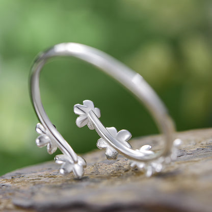 Sterling Silver Delicate Forget-me-not Flower Adjustable Ring