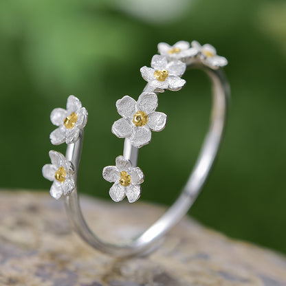 Sterling Silver Delicate Forget-me-not Flower Adjustable Ring