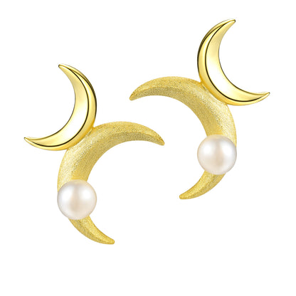 Sterling Silver Asymmetrical Double Moon Stud Earrings