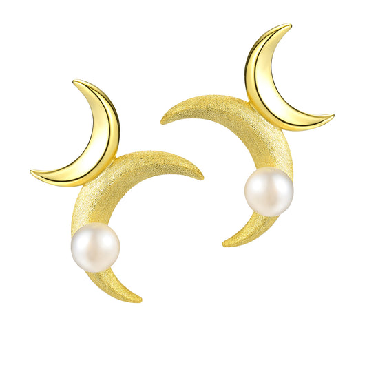 Asymmetrical Double Moon Stud Earrings