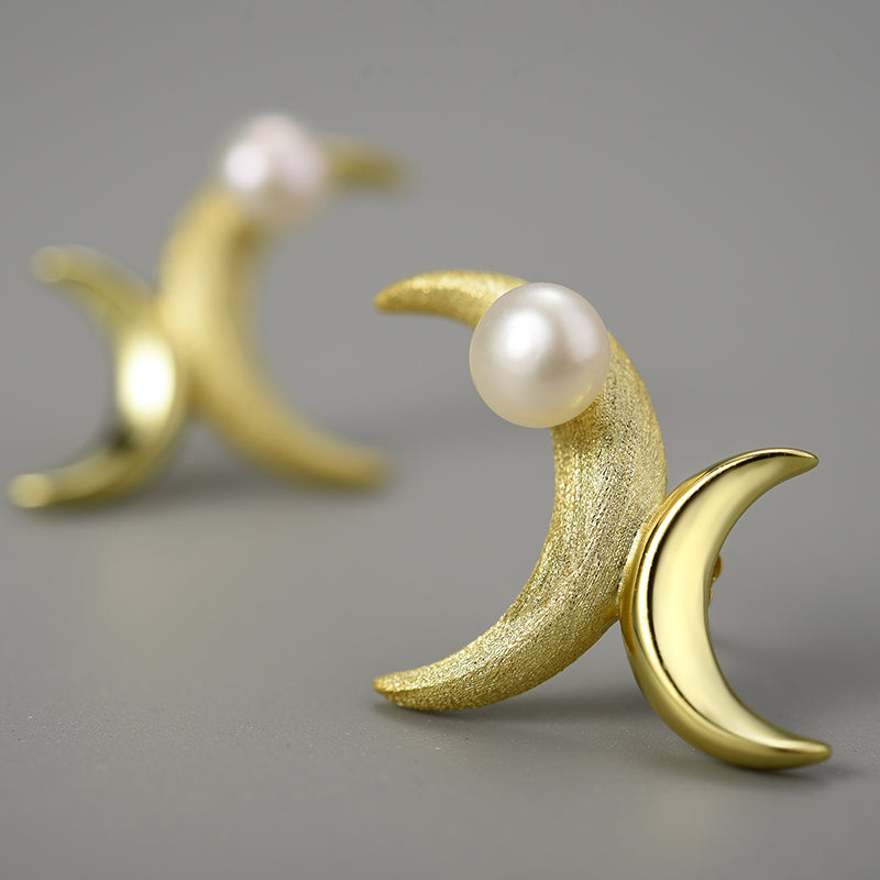 Asymmetrical Double Moon Stud Earrings