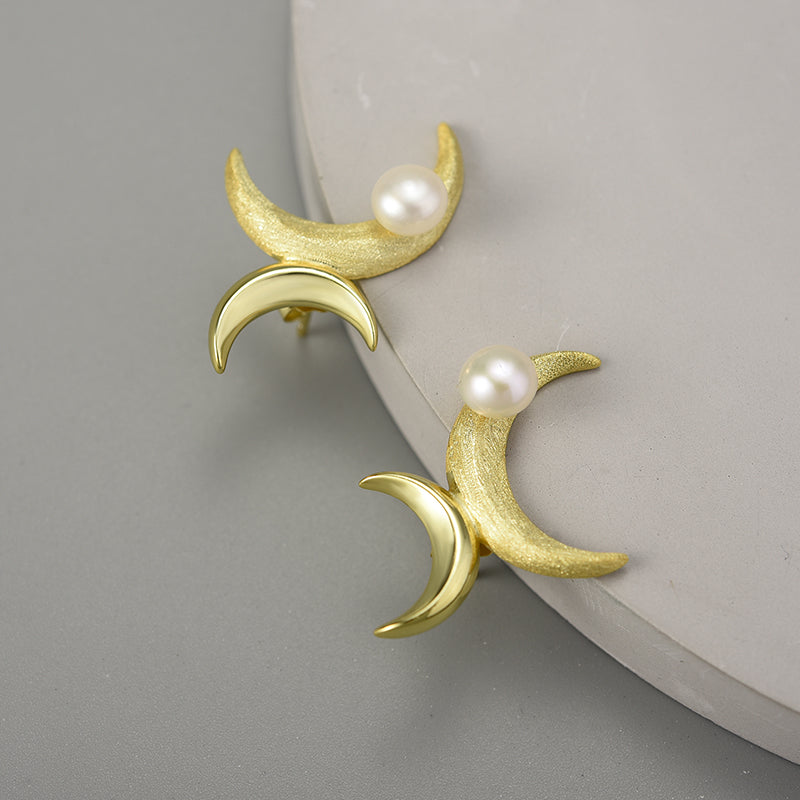 Asymmetrical Double Moon Stud Earrings