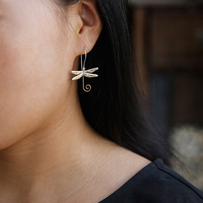 Sterling Silver Dragonfly Drop Earrings