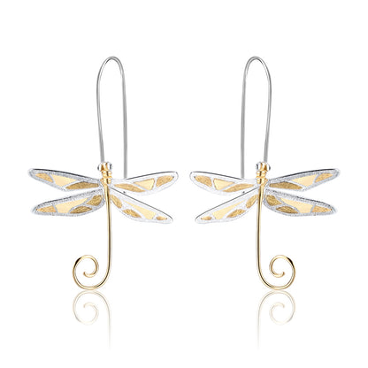 Sterling Silver Dragonfly Drop Earrings