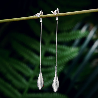 Sterling Silver Lapis Lazuli Drop Flower Long Dangle Earrings