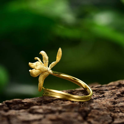 Elegant Iris Flower Leaves Adjustable Ring