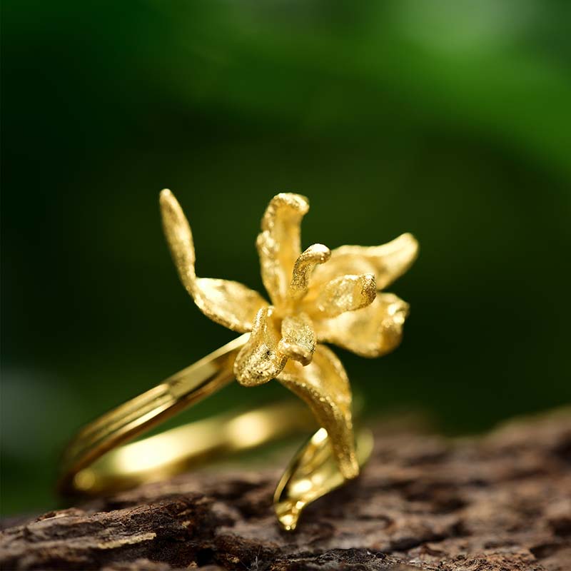 Elegant Iris Flower Leaves Adjustable Ring