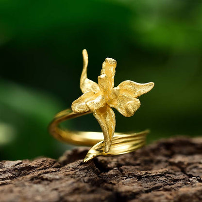 Elegant Iris Flower Leaves Adjustable Ring
