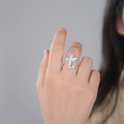 Elegant Iris Flower Leaves Adjustable Ring