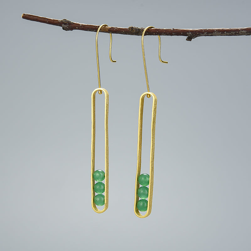 Aventurine Elliptical Minimalist Long Dangle Earrings