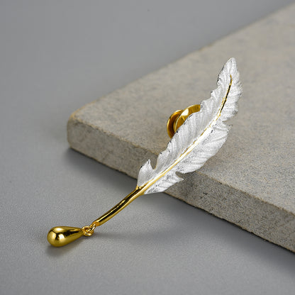 Sterling Silver Long Goose Feather Handmade Brooch