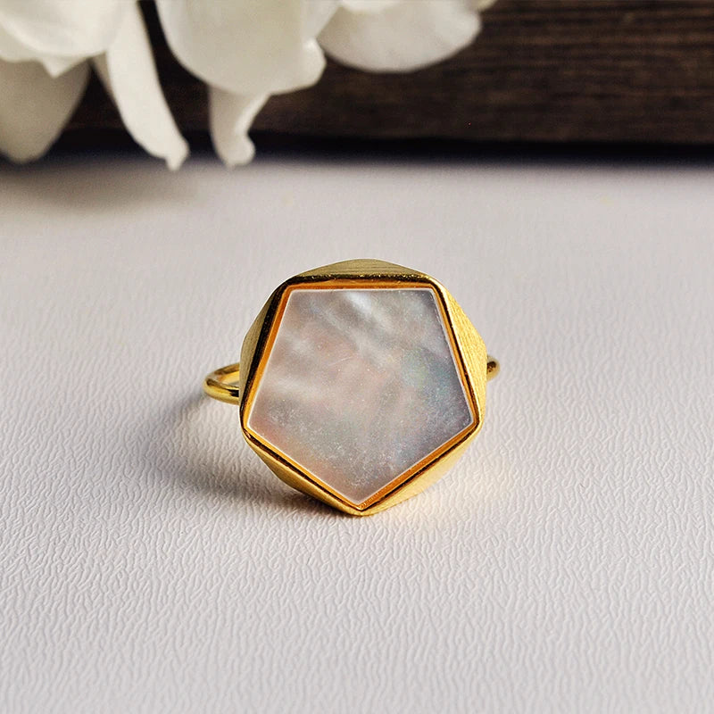 Sterling Silver Five-Point Harmony Natural Shell Ring