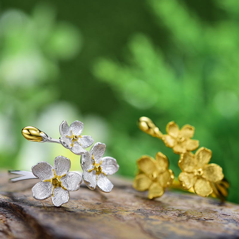 Sterling Silver Forget-me-not Flower Adjustable Ring