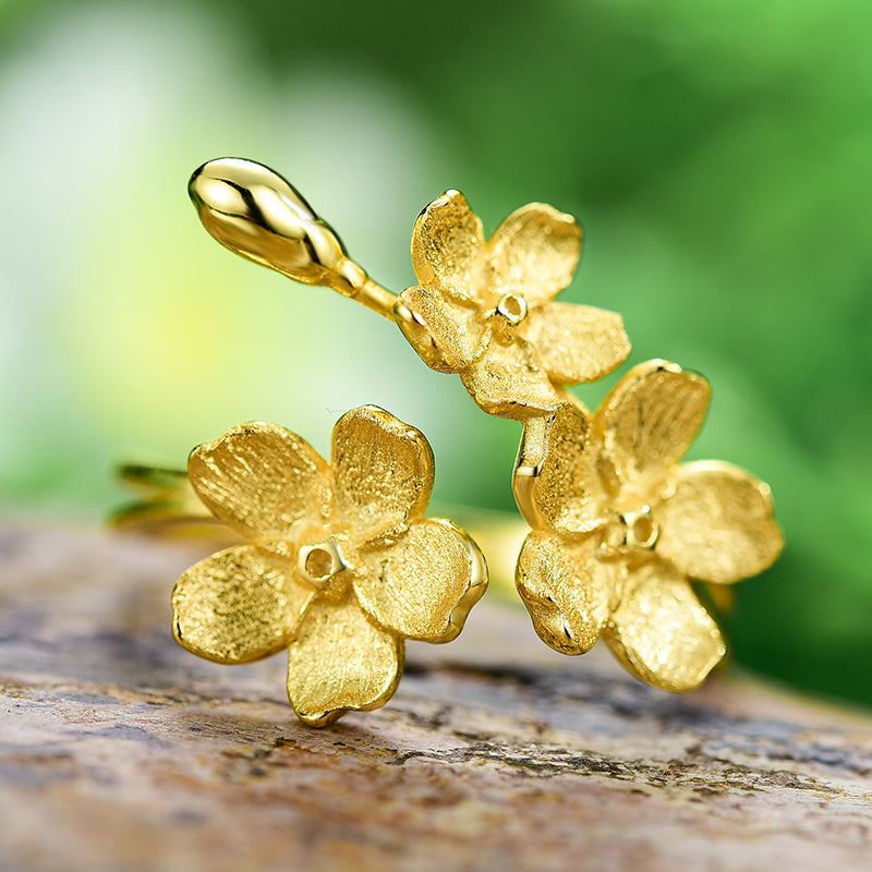 Sterling Silver Forget-me-not Flower Adjustable Ring