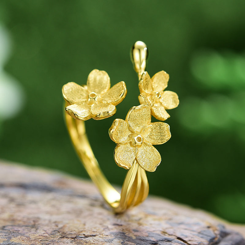 Sterling Silver Forget-me-not Flower Adjustable Ring