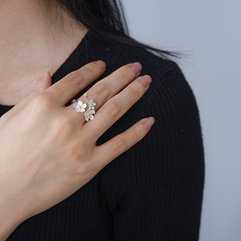 Sterling Silver Forget-me-not Flower Adjustable Ring