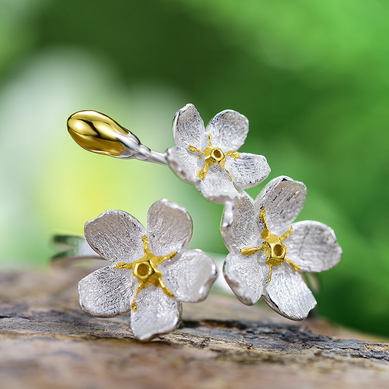 Sterling Silver Forget-me-not Flower Adjustable Ring