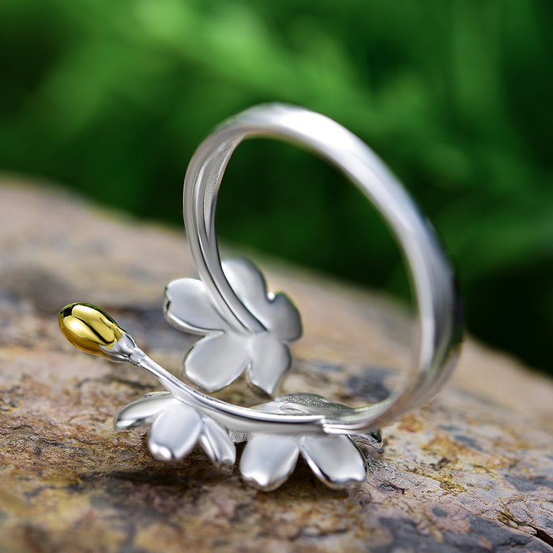 Sterling Silver Forget-me-not Flower Adjustable Ring
