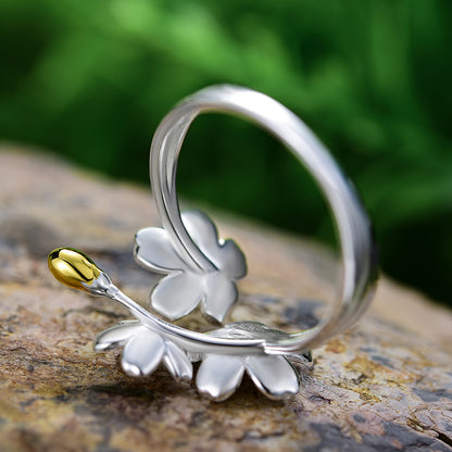 Sterling Silver Forget-me-not Flower Adjustable Ring