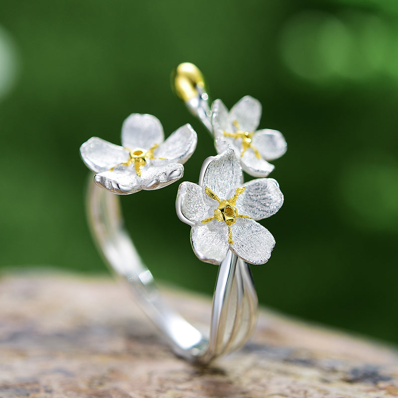 Sterling Silver Forget-me-not Flower Adjustable Ring