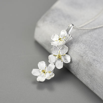 Sterling Silver Forget-me-not Flower Pendant Necklace
