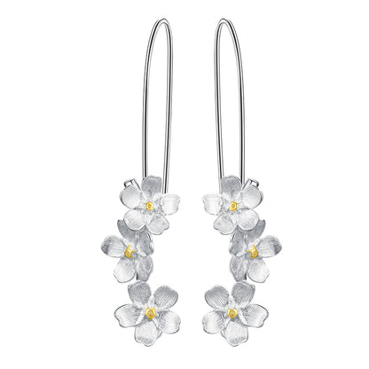 Sterling Silver Forget-me-not Flower Long Dangle Earrings