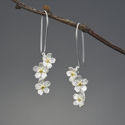 Sterling Silver Forget-me-not Flower Long Dangle Earrings