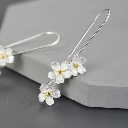 Sterling Silver Forget-me-not Flower Long Dangle Earrings