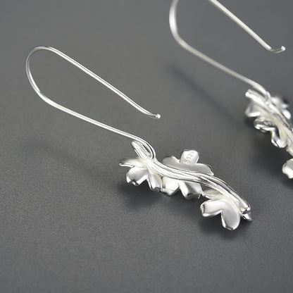 Sterling Silver Forget-me-not Flower Long Dangle Earrings