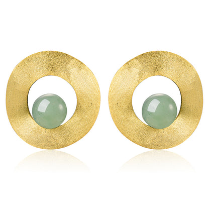 Sterling Silver Aventurine Minimalist Uneven Round Stud Earrings