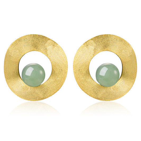 Aventurine Minimalist Uneven Round Stud Earrings