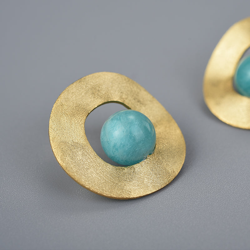 Amazonite Minimalist Uneven Round Stud Earrings