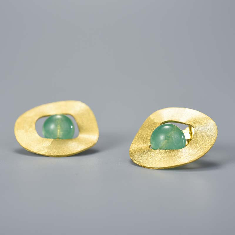 Aventurine Minimalist Uneven Round Stud Earrings