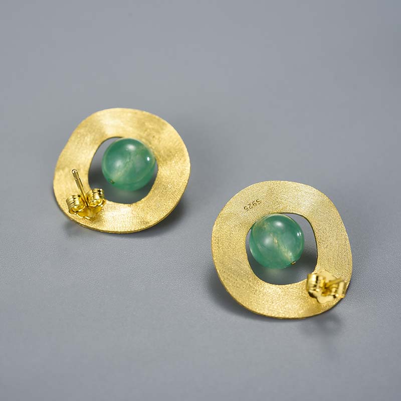 Aventurine Minimalist Uneven Round Stud Earrings