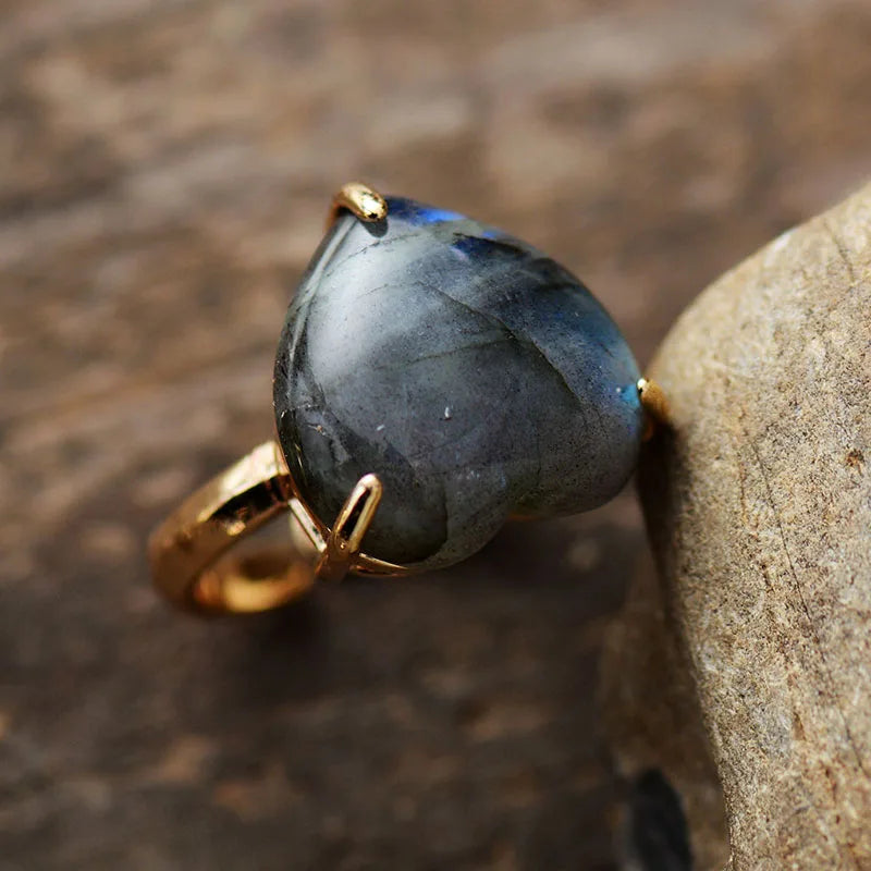 Heart Shape Labradorite Adjustable Ring