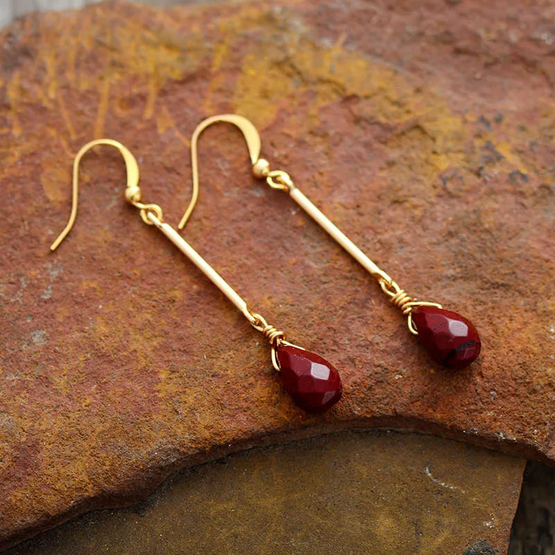 Red Jaspers Water Drop Dangle Earrings