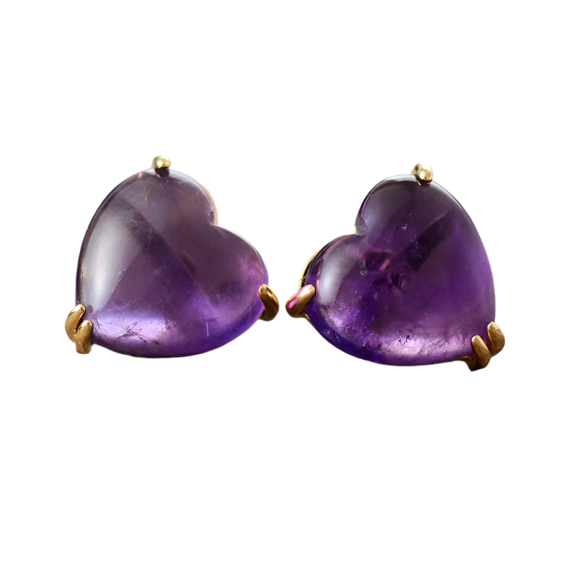 Heart Shape Amethysts Stud Earrings