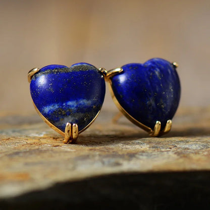 Heart Shape Lapis Lazuli Stud Earrings