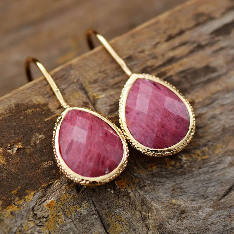 Teardrop Rhodonite Dangle Earrings